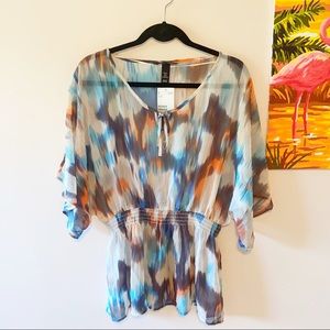 H&M Abstract Sheer Cinched Waist Blouse